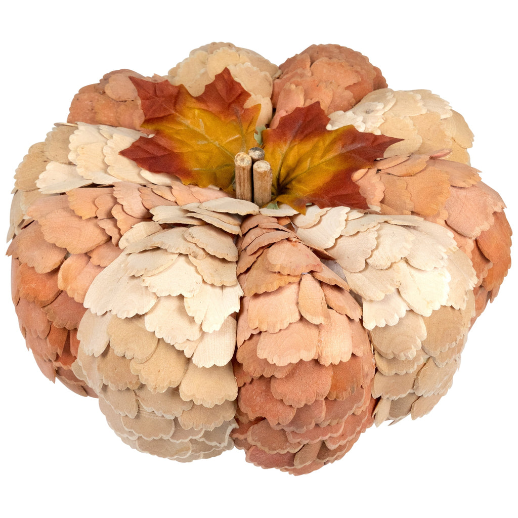 Northlight Fall Harvest Layered Wooden Leaves Pumpkin - 10" - Beige and Orange