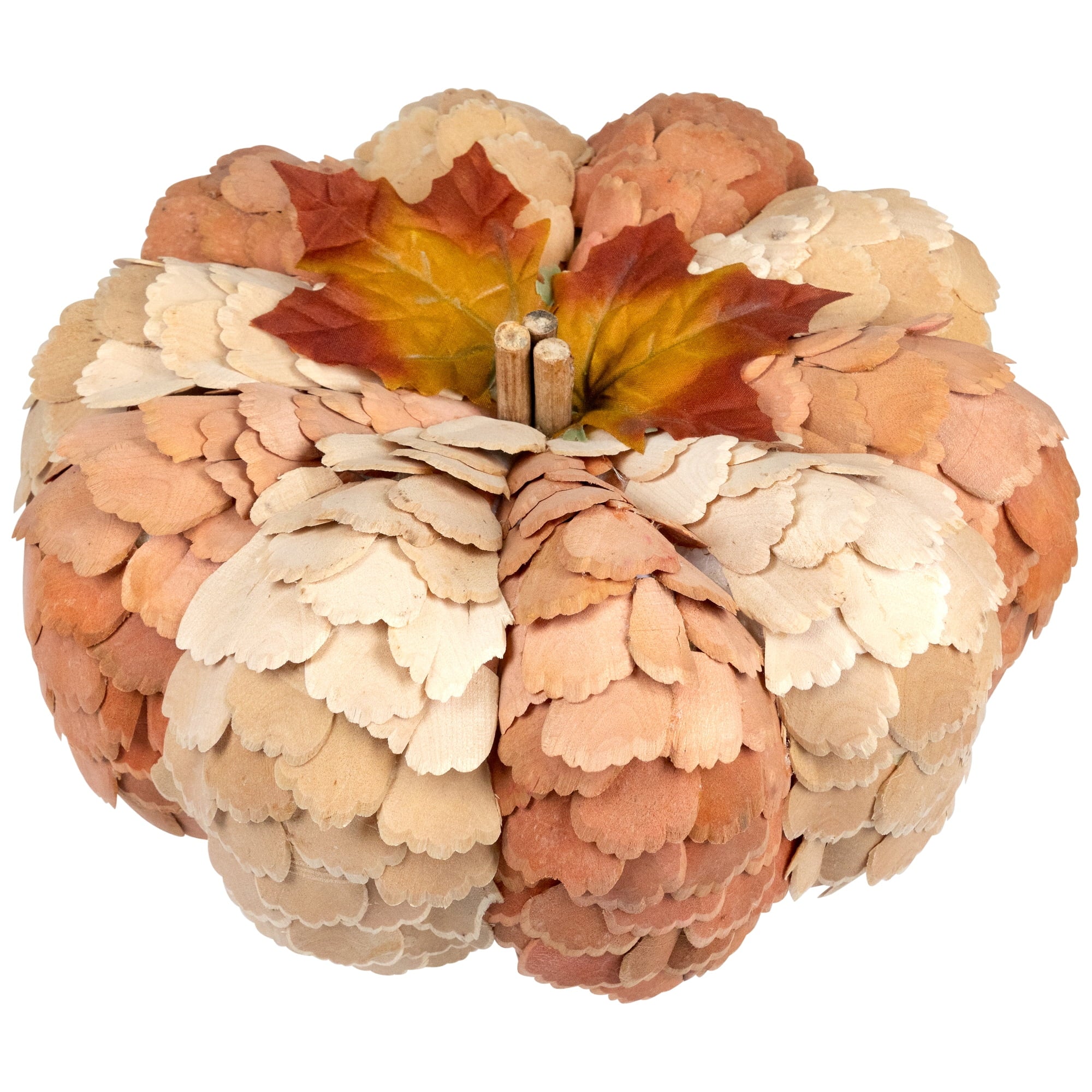 Northlight Fall Harvest Layered Wooden Leaves Pumpkin - 10" - Beige and Orange