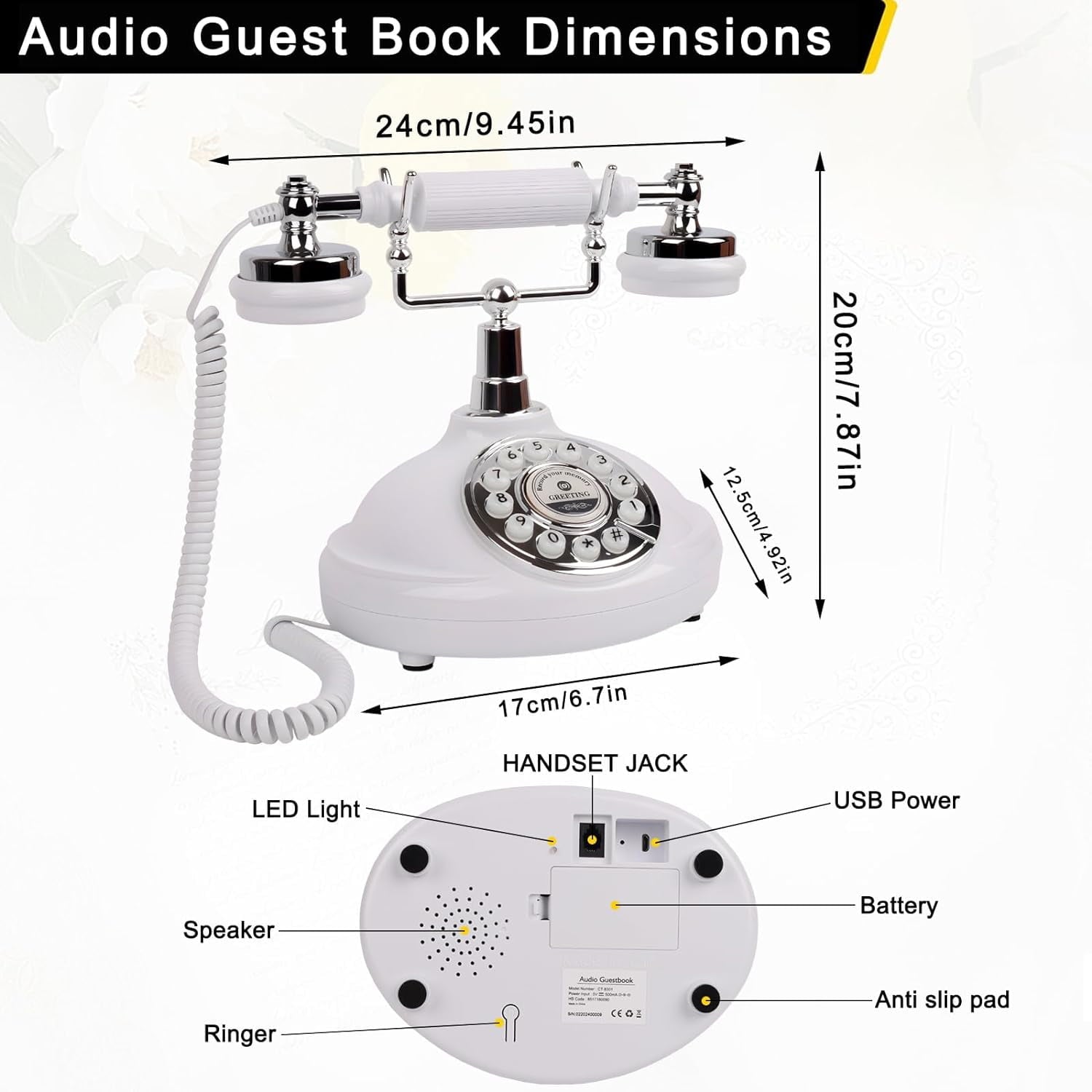 Audio Guest Book Wedding Phone Record Customized Voicemail with Audio Guest Book for Parties Weddings Birthdays Rentals Confessions Phone Record (White)