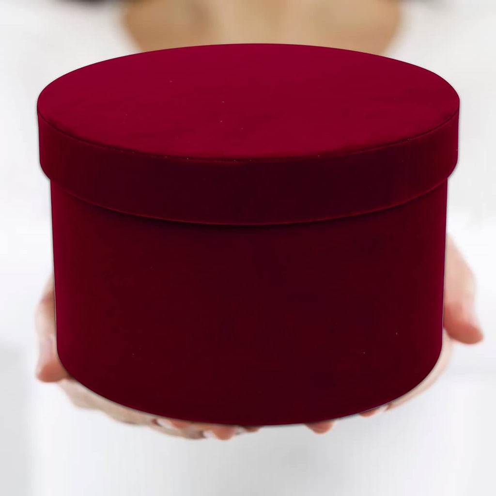 Round Gift Boxes with Lids Velvet Nesting Red Gifts Box for Presents Set of 4