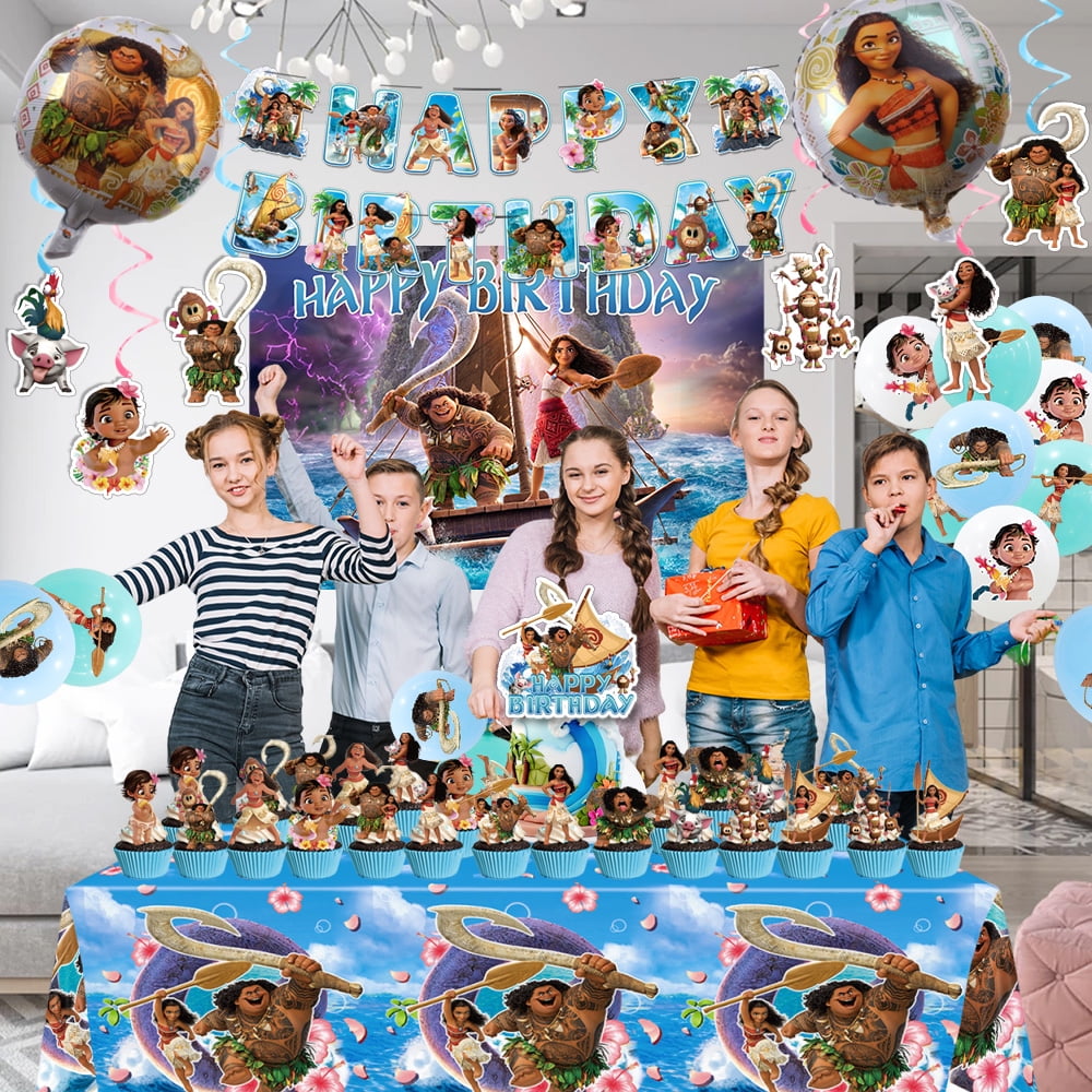 Ocean Princess Birthday Decorations Set Include Banner, Backdrop, Balloons, Hanging Swirls, Cake Cupcake Toppers, Tablecloth Cartoon Party Favors Party Supplies