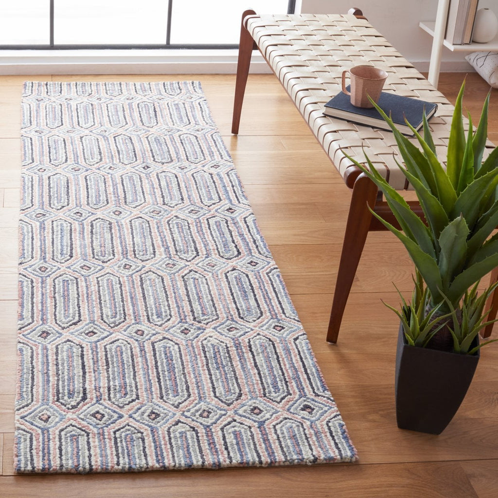 SAFAVIEH Micro-Loop Aisling Geometric Runner Rug, Pink/Grey, 2'3" x 7'