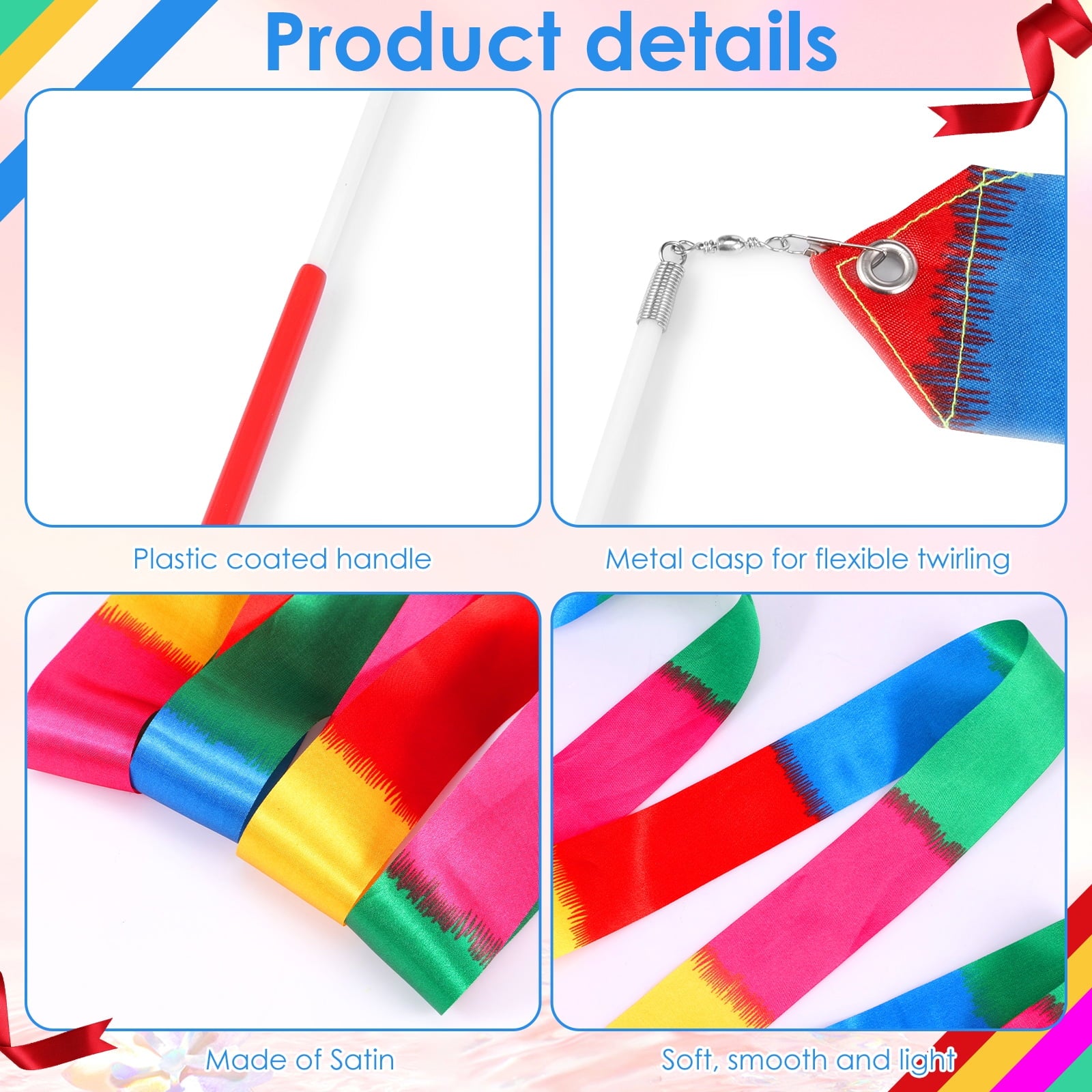 36Pcs Dance Ribbons for Kids Colorful Dancing Wand Reusable Dance Streamer for Party Games Gymnastics Goody Bag Stuffers