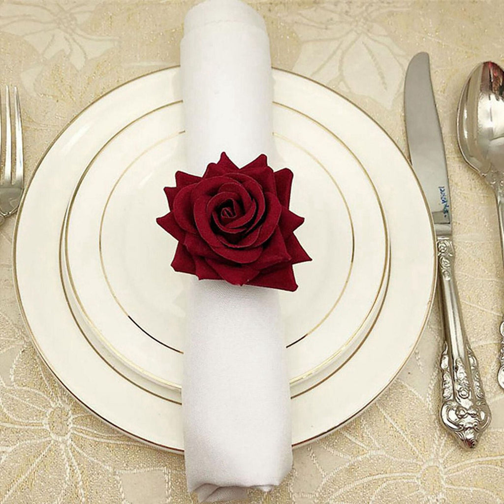 48 PCS Red Rose Shape Towel Buckle Napkin Ring Wedding 's Day Hotel Table Decor Metal Gold Napkin Holder