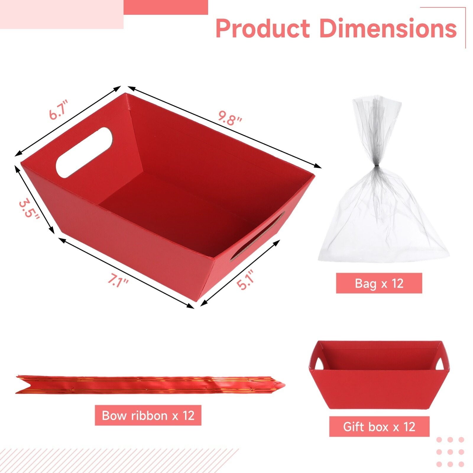 12 PCS Baskets for Gift Package, Empty to Fill with Handles 12 Bulk Gift Bags 12 Bows Ribbons DIY for Wedding, Birthday Party, Thank You Gift Wrapping Boxes