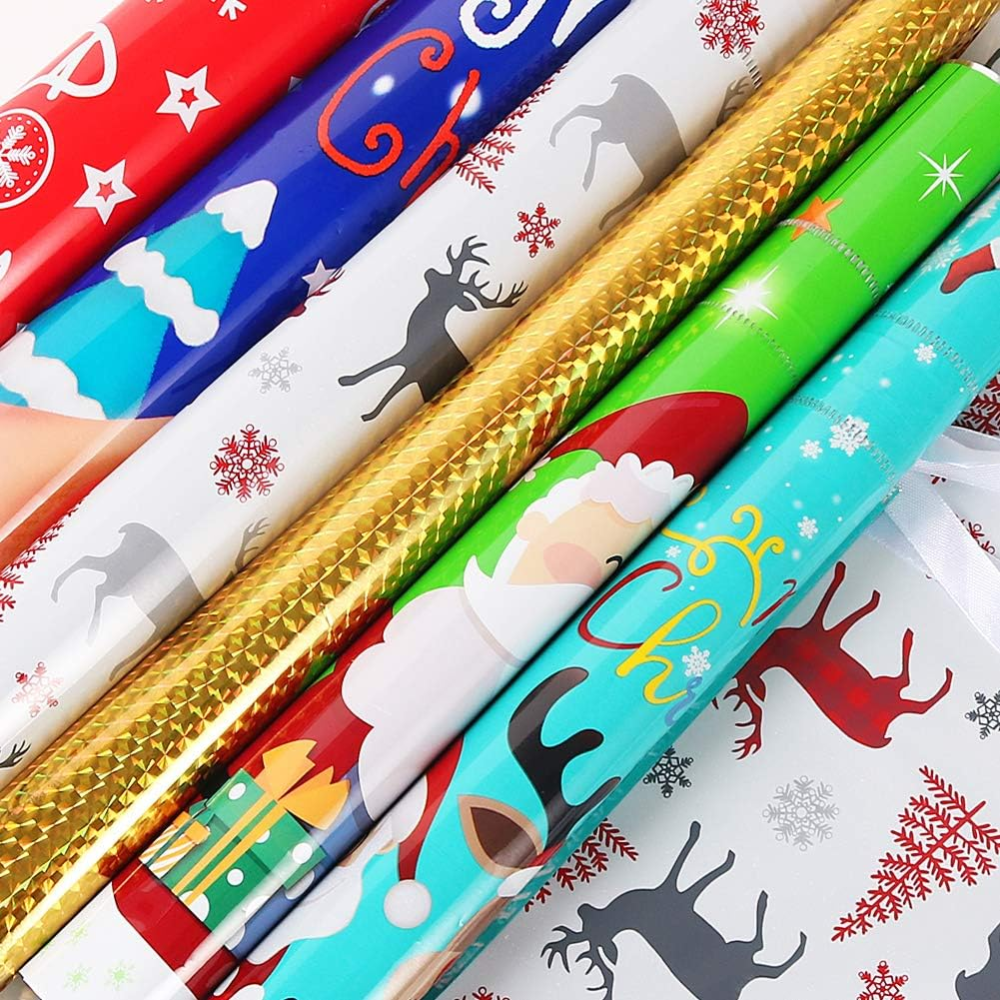 Christmas Gift Bags, 30PCS Drawstring Christmas Gift Bags, 4 Sizes and 6 Designs with Inserted Drawstring Ribbons and Tags for Xmas Holiday Presents Party Favor Wrapping