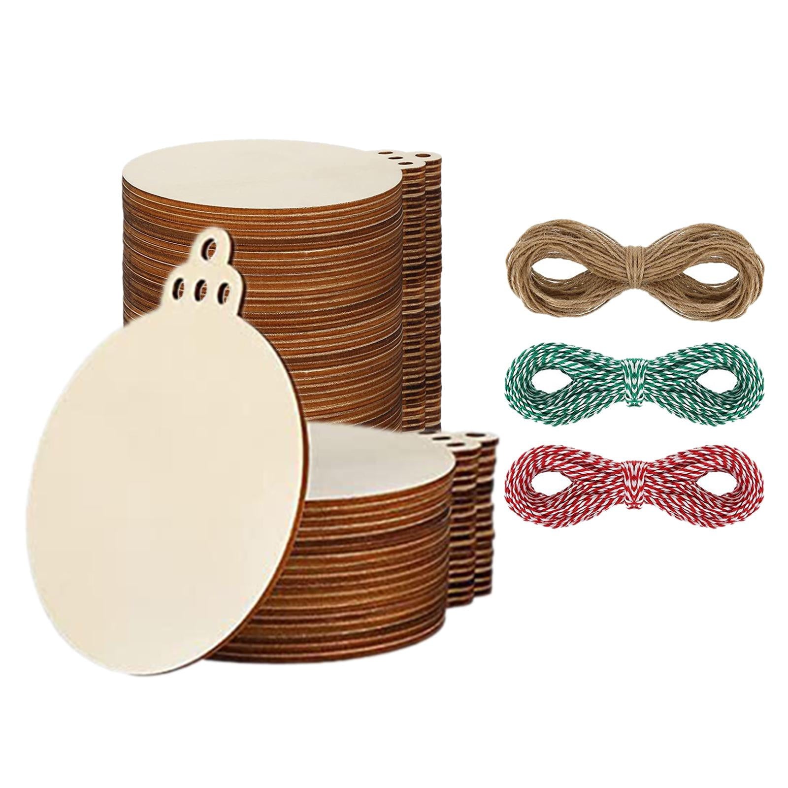 100Pcs Round Wood Tag Hanging Gift Tags Round Circles DIY Hanging Tag Unfinished DIY Label for Christmas Tree Accessory Wedding Birthday