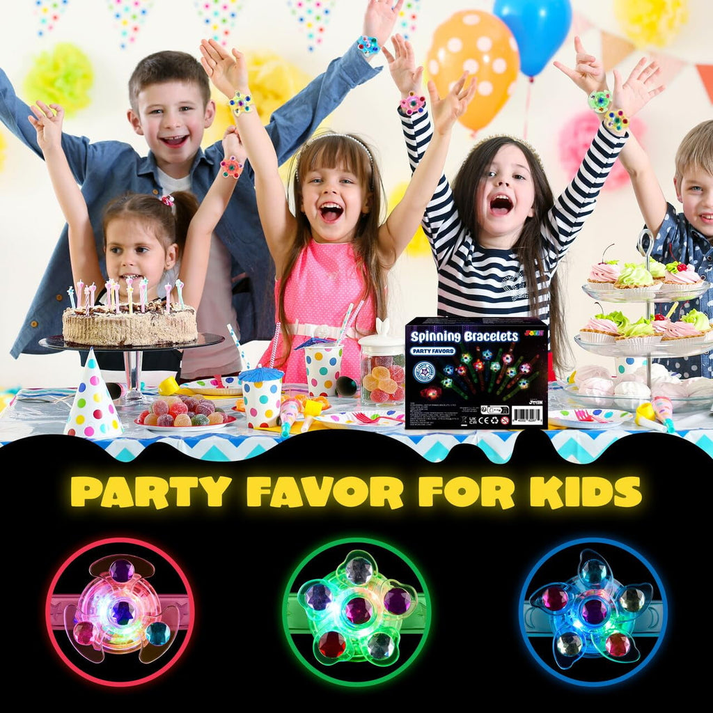 Joyfy 24 Pack Glow in the Dark Party Favors LED Fidget Toys Light Up Spinning Bracelets for Kids, Treasure Box Toys for Classroom, Birthday Gifts