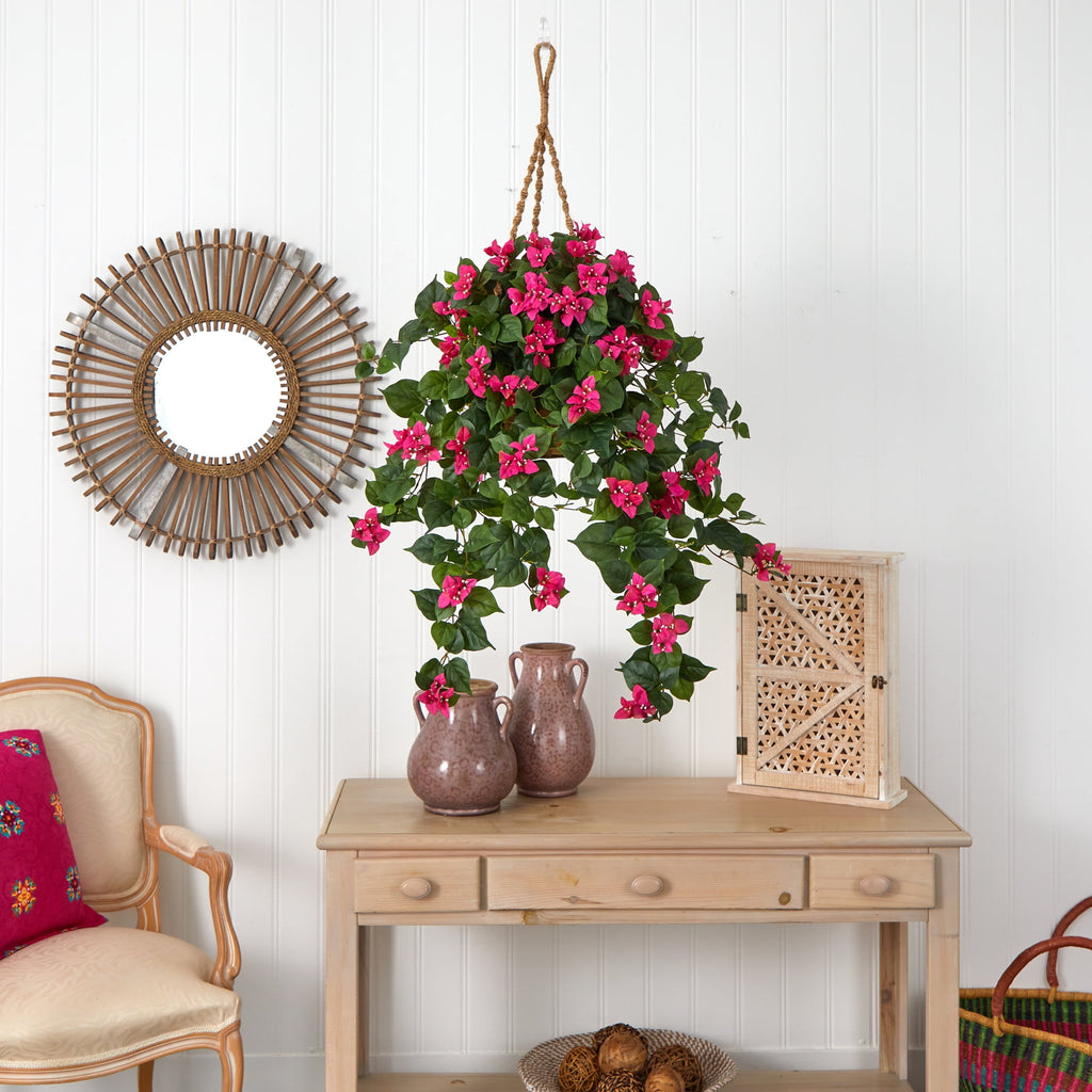 Nearly Natural Bougainvillea Silk Hanging Basket