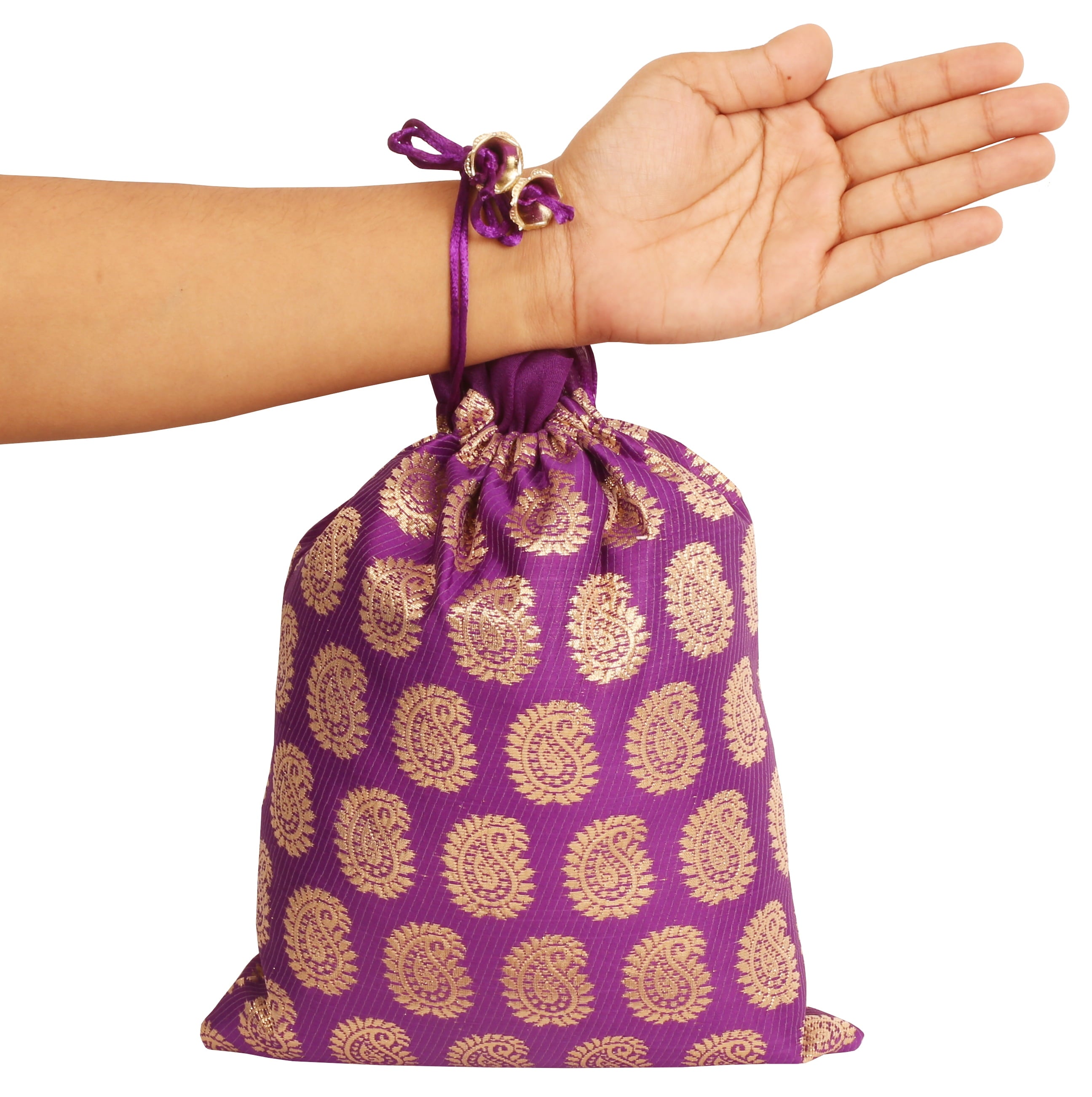 Sunsoul by Touchstone New Gorgeous Indian Traditional Paisley Brocade Large Drawstring Bags Pouches Potli For Gift Wedding Jewelry Packaging Bridal Party Favors Assorted Colors Set Of 20 For Women.