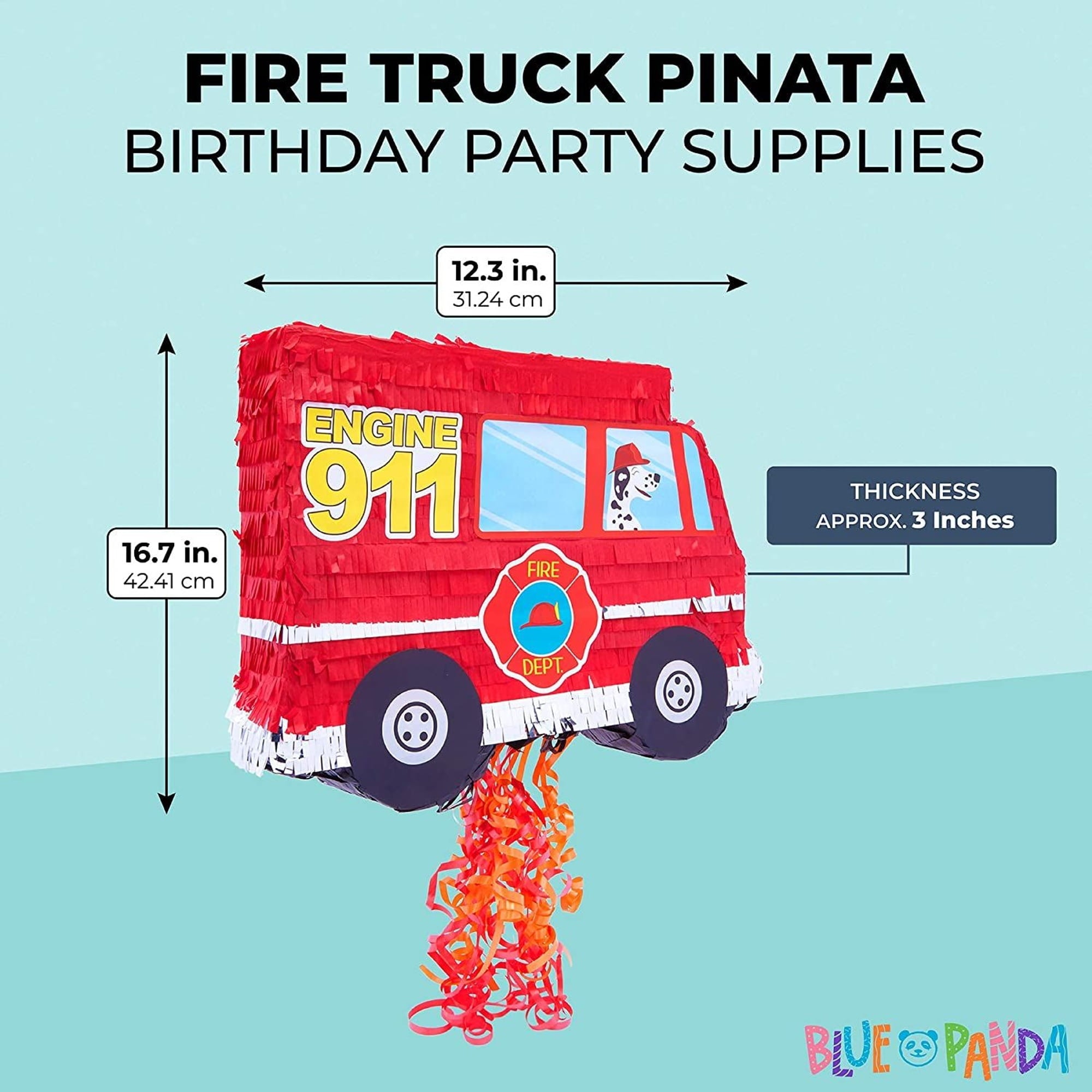 Pull String Fire Truck Pinata for Birthday Party Decorations, Firefighter Party Supplies (Small, 16.5 x 13 x 3 In), For Ages 3+