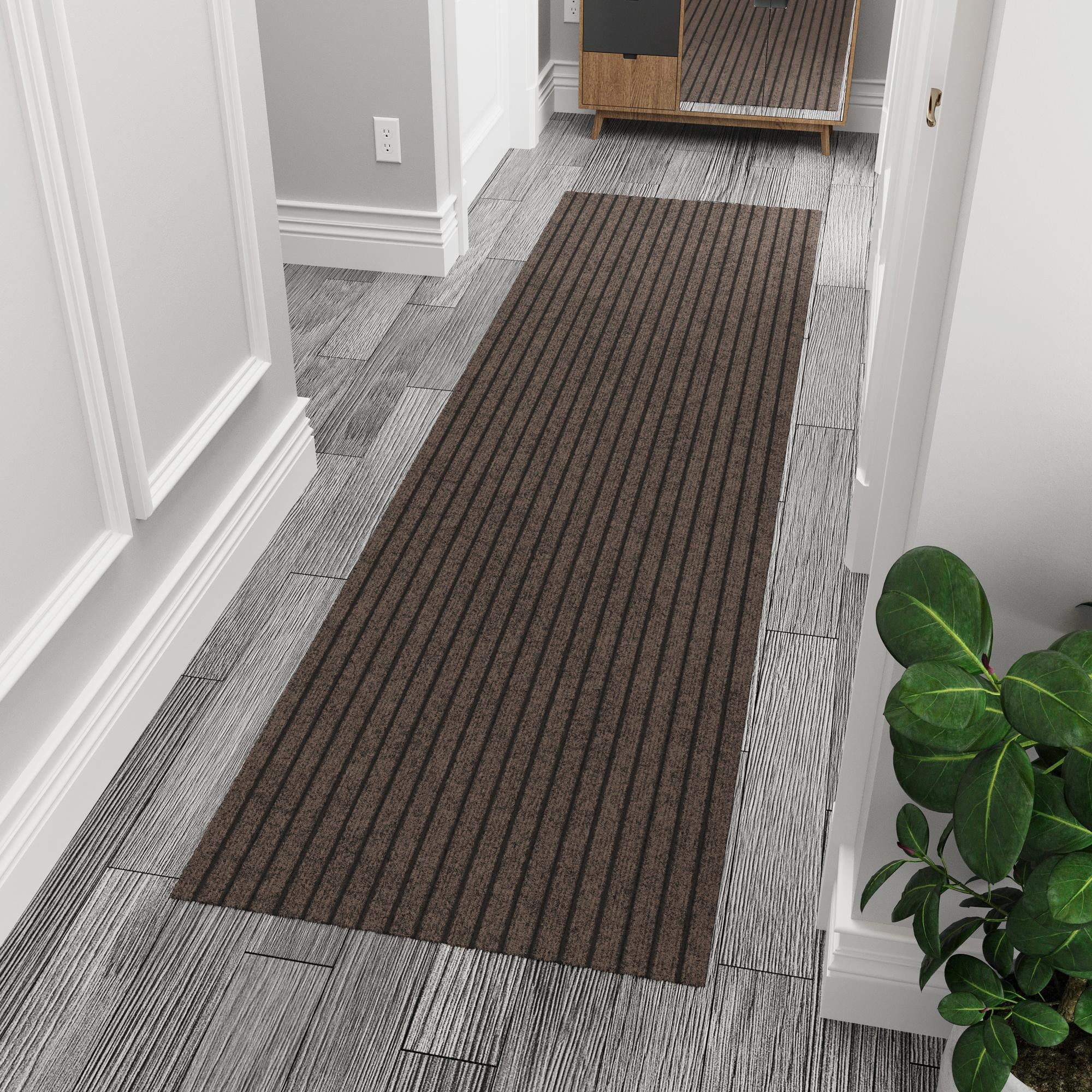 Ottomanson Non-Slip Hallway Runner Rug 2' x 9' Indoor/Outdoor Custom Size Utility Carpet for Garage, Brown Ribbed