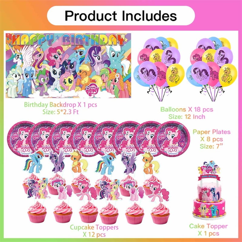 My little pony Birthday Party Supplies Balloons Paper Plates Decoration Cake Topper Decor Tableware Banner Backdrop