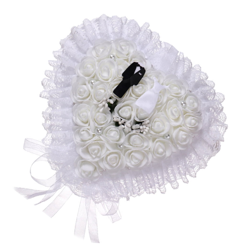 PENIKOKO Floral Lace Ring Bearer Pillow White Reusable for Wedding Events