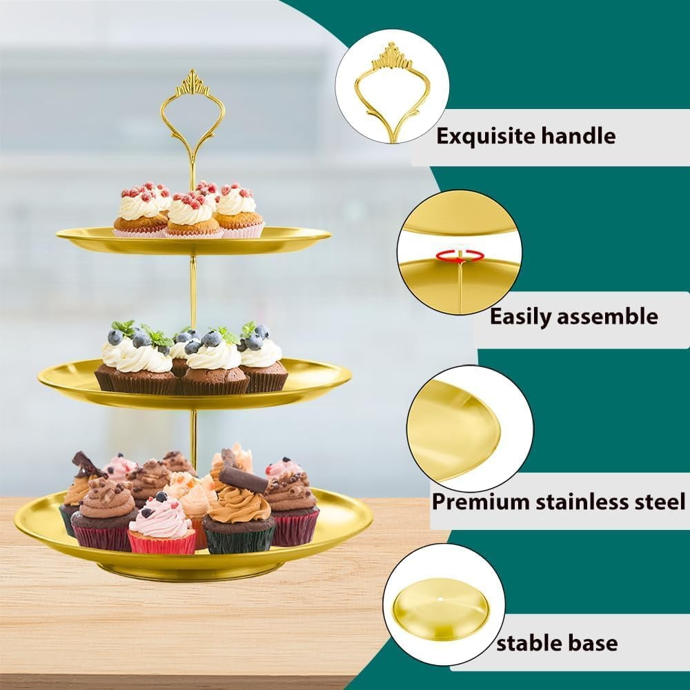 2 Pack Cake Stand 3-Tier Stainless Steel Cake Stand ，Cupcake Tower Dessert Table Display Set for Party Wedding Outdoor Picnic