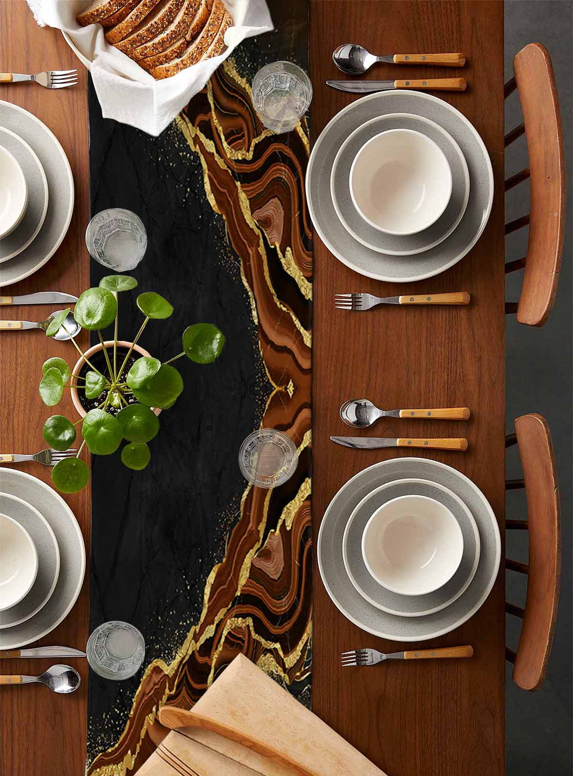 Brown Marble Table Runner Gold Abstract Vintage Modern Ombre Art Tablerunners 14 x 72 Inch, Table Decorations Tabletop Scarf for Summer Gathering Holiday Farmhouse Kitchen Dining Decor