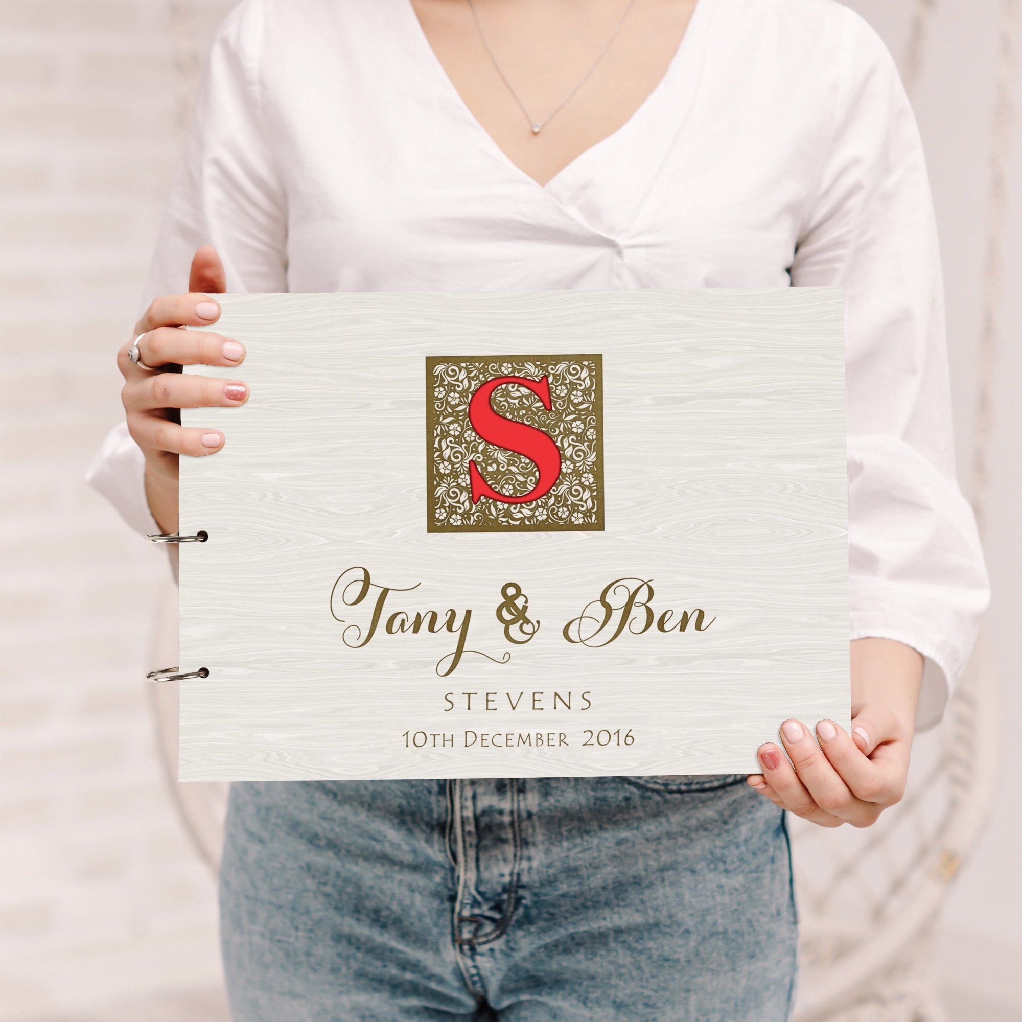 Darling Souvenir Personalized Engraved Laser Cut Wedding Guest Book Wooden Cover Sign-in Book Registry Guestbook Scrapbook-BR