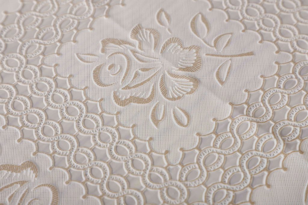 Ray Star 100% Waterproof Lace Tablecloth 52x90in Beige, Vinyl Table Cloth Cover Oil Proof Spill Proof Wipeable Table Cloths for Indoor and Outdoor Use