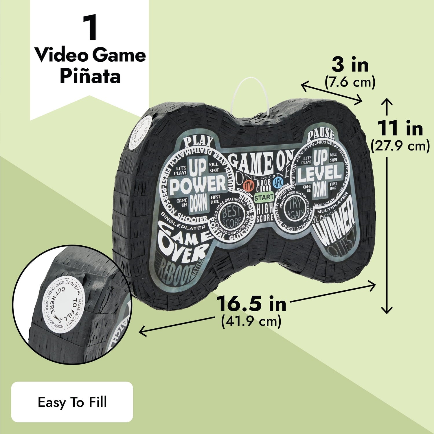 Video Game Pinata for Boys, Gamer Birthday Decorations and Party Supplies, Controller Shaped (Small, 16.5x11x3 in), For Ages 3+