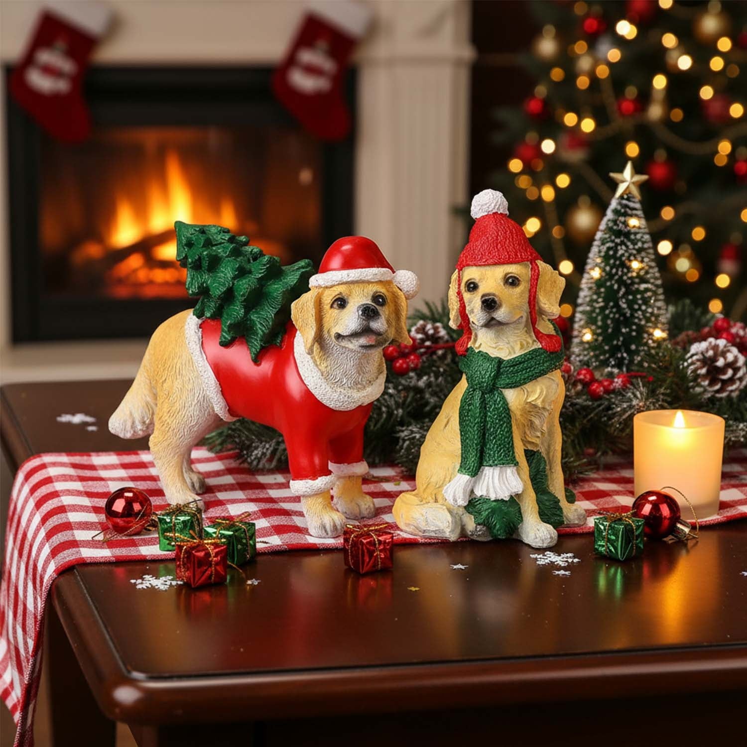 Ayieyill 2pcs Christmas Dog Decorations Tabletop Christmas Decor Christmas Holiday Gift for Home