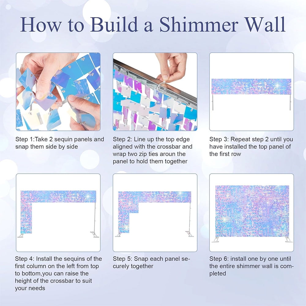 24PCS Blue Shimmer Wall Panels Vibrant Sequin Backdrop for Weddings, Birthdays, Graduations, Parties