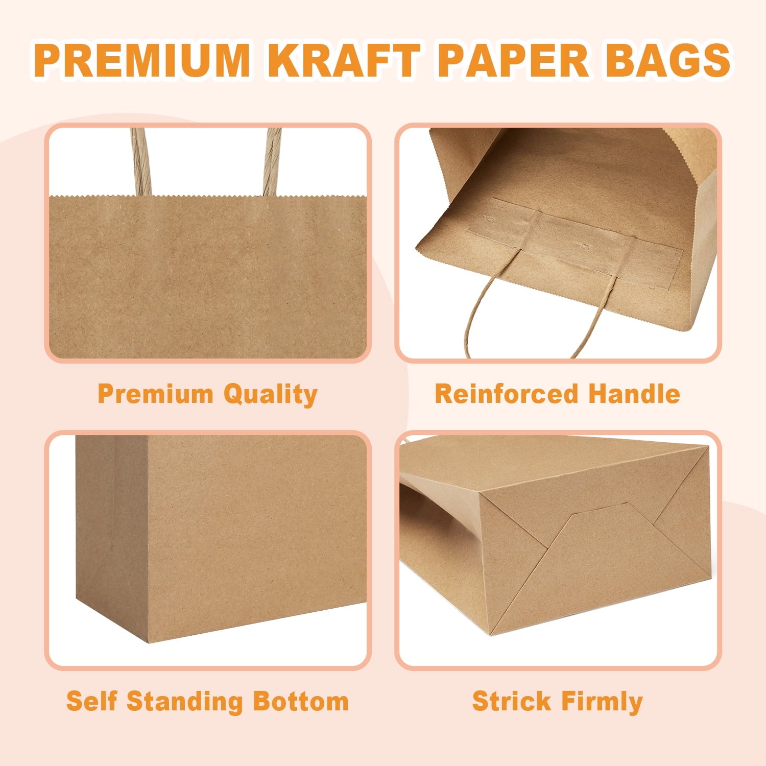 BagDream 50 Pack Paper Gift Bags 13x7x17 Recyclable Brown Kraft Paper Bags with Handles Bulk Party Bags, Shopping Bags, Retail Bags, Merchandise Bags