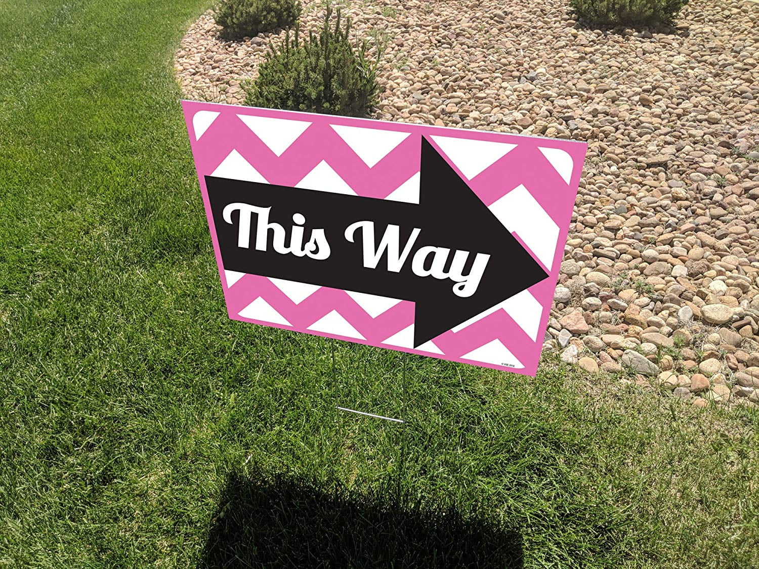 18x24 Baby Girl double sided Lawn Sign Baby Shower Kit with 6x24 H-stakes. Brightly colored Pink, Black, and Digitally Printed Gold Glitter. Baby Girl sign with a Directional Arrow sign included