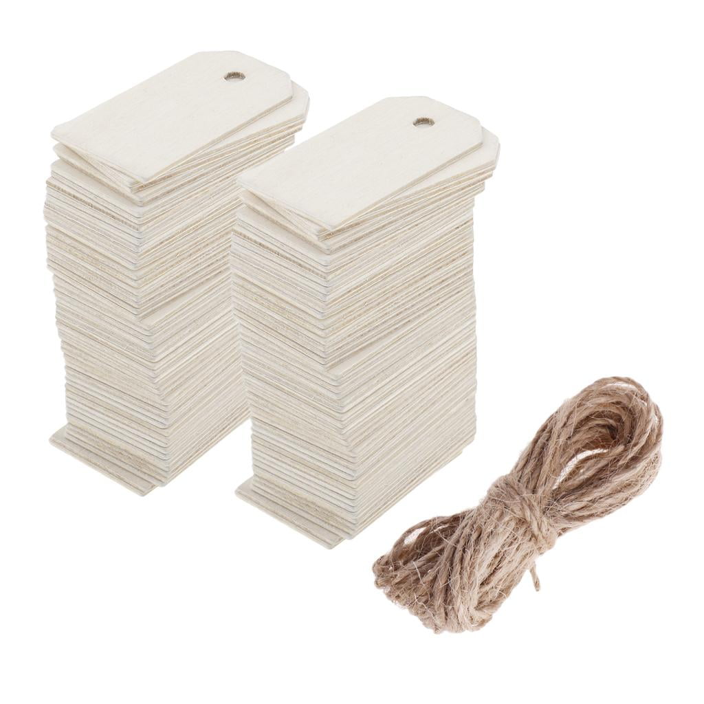 HOMYL 5x100 Pieces Blank Wooden Rectangle Tags Gift Tag for Wedding with Rope White 5 Pcs