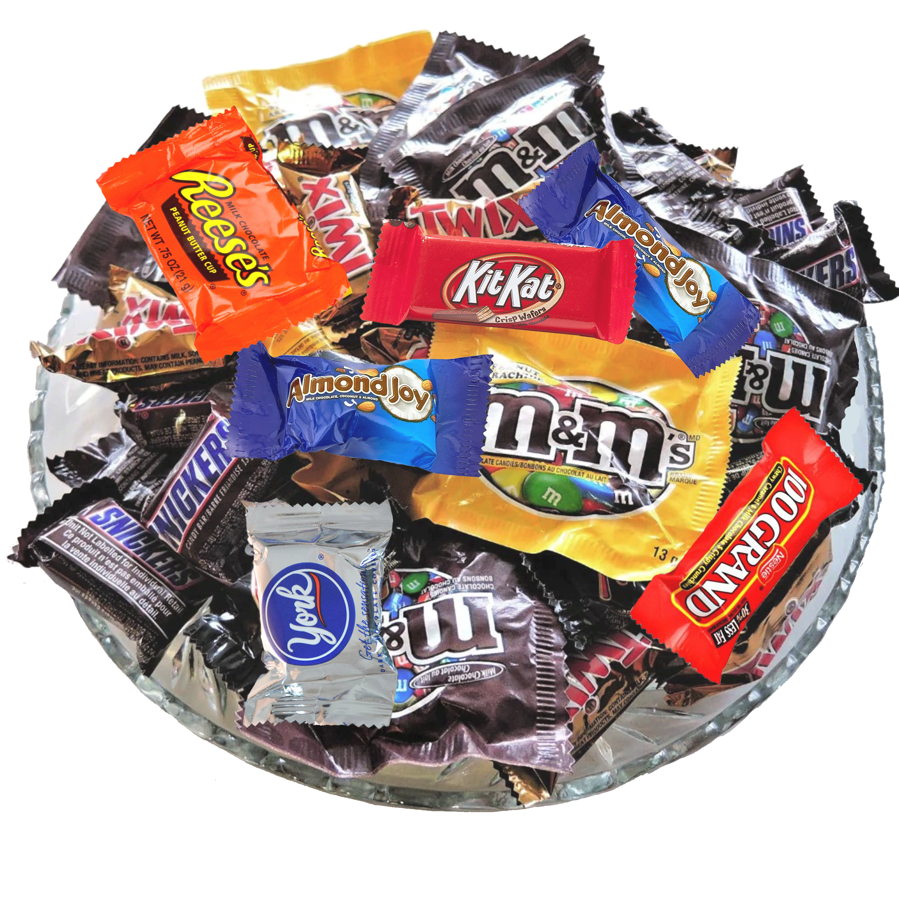 (12 Pound) Assortment Chocolate M&M's Peanut, M&M's Plain, Reese's, Snickers, Kit Kat,Twix, Milky Way, Almond Joy, 100 Grand, York Peppermint .