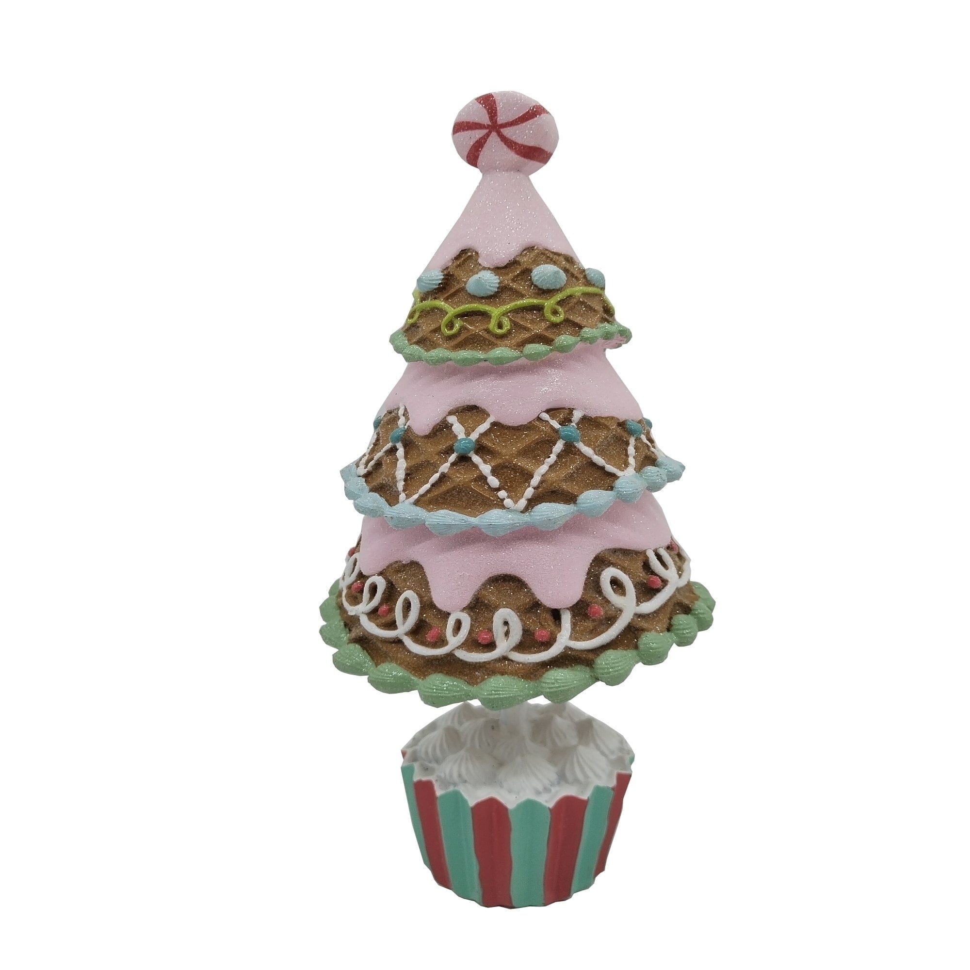 10.25" Pink Frosting and Waffle Cone Christmas Cupcake Tree Tabletop Centerpiece