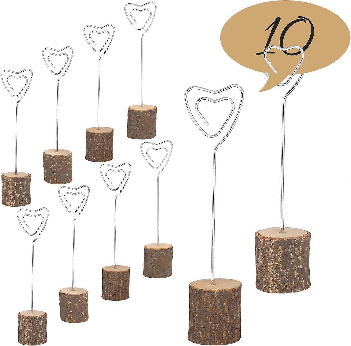 10 Pcs Place Card, Stands With Photo Holder Wooden Base, Memo Card Heart Clip Number Holder, Table Menus Buffet Guest Name Labels For Wedding Birthday