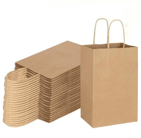 100 Brown Kraft Paper Gift Bags with Handles, 8.26in Small Shopping Bags for Retail, Parties & Gifts