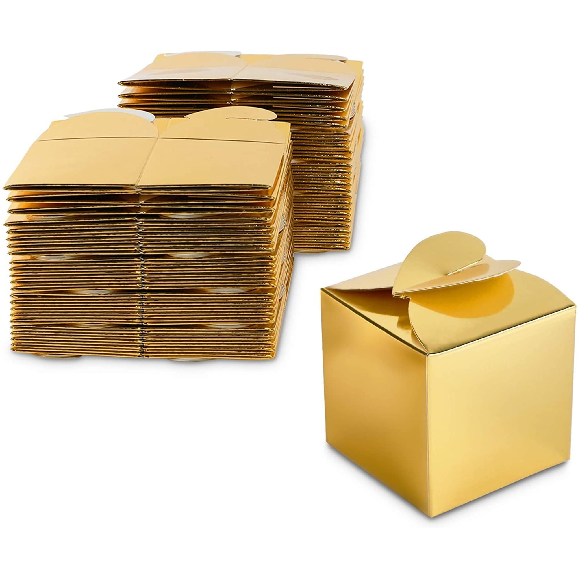 100 Pack Gold Foil Party Favor Gift Boxes, Candy Boxes for Mother's Day, Easter, Anniversary, Christmas, Graduation, Engagement Celebrations (2.5 x 2.5 x 2.5 Inches)