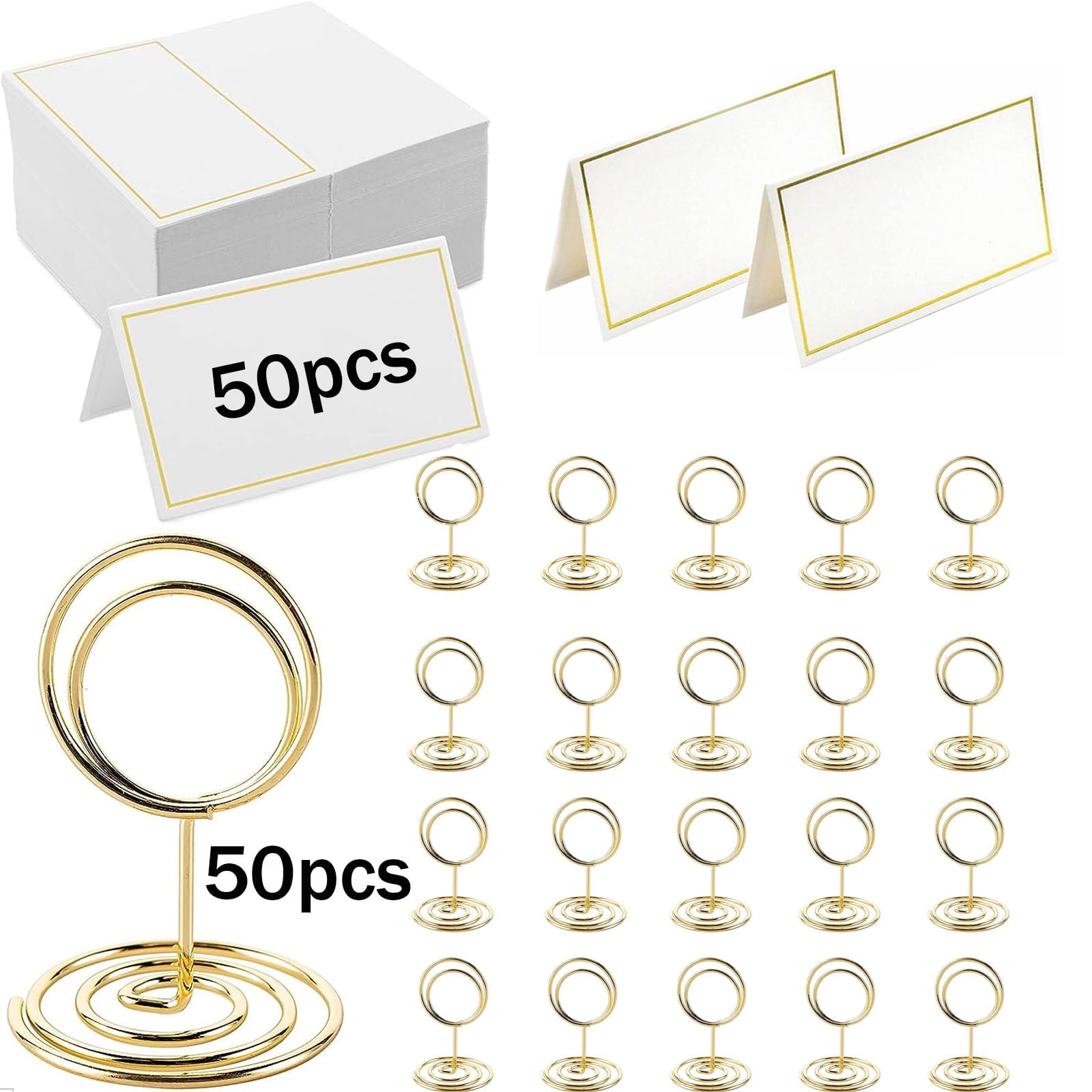 100 Pcs Premium Mini Table Number Holders and Place Cards with Gold Foil Border, Lobida Place Card Holder ,Table Sign Stand , Photo Picture Holders for Centerpieces , Wedding , Party, Birthday(gold)