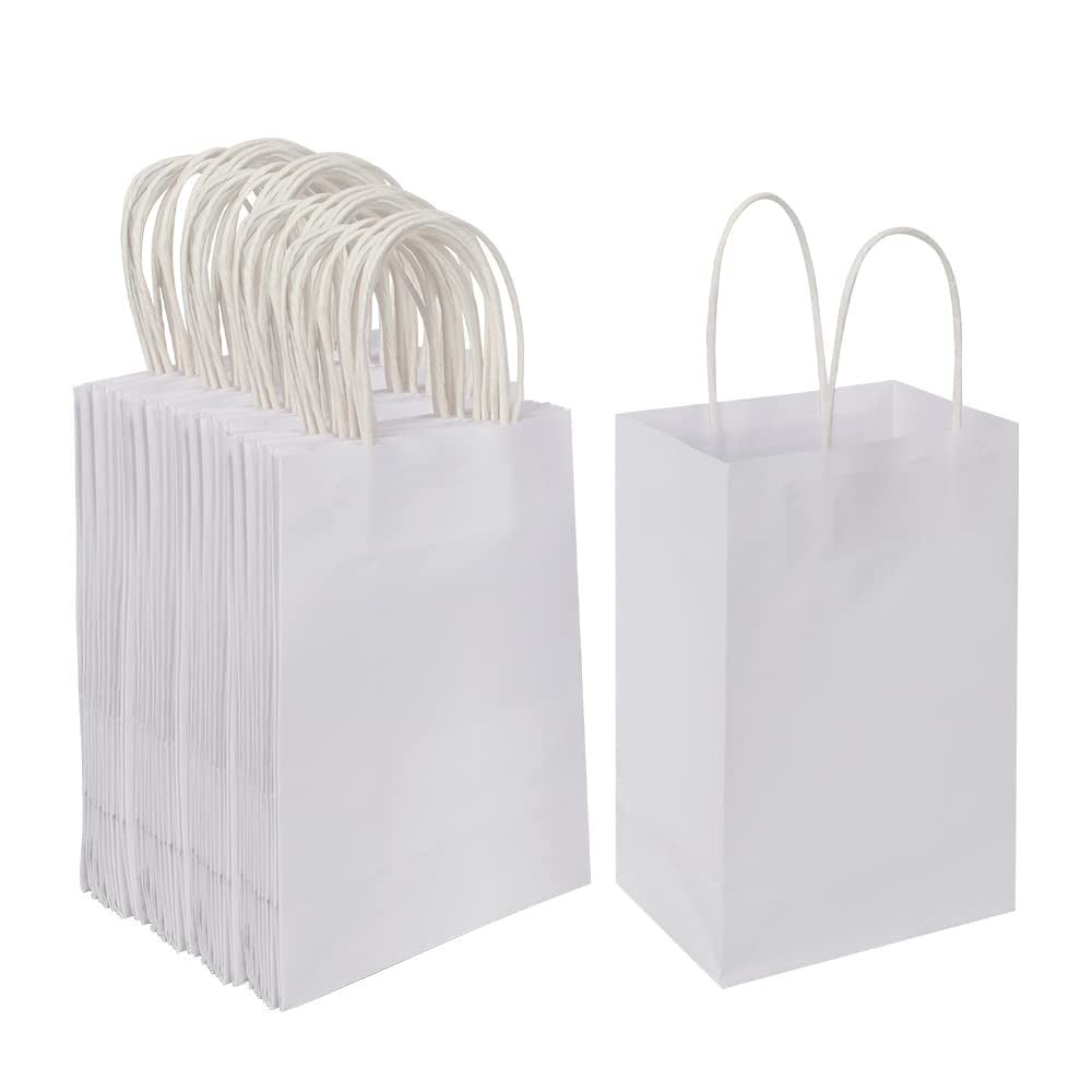 100pcs 5.25x3.25x8.25 Inch Small Plain Natural Paper Gift Bags with Handles Bulk, Kraft Bags for Birthday Party Favors Grocery Retail Shopping Business Goody Craft Bags Cub (Brown 100 Count)