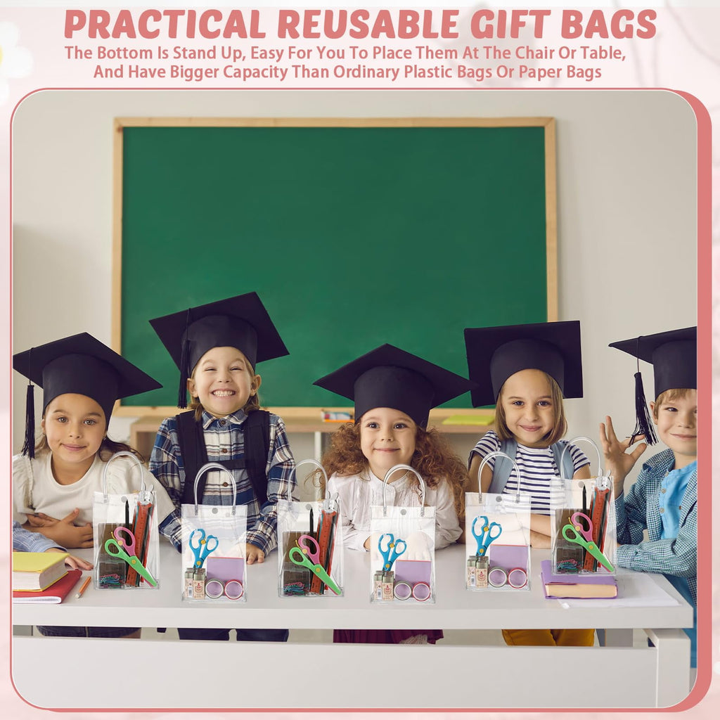 DIYMAG 50 Pcs Clear Gift Bags with Handle, PVC Reusable Tote Bags, Gift Wrap Goodie Bags for Party Wedding/Birthday/Boutique/Shopping/Baby Shower (5.9 x 7.8 x 2.7 Inch)
