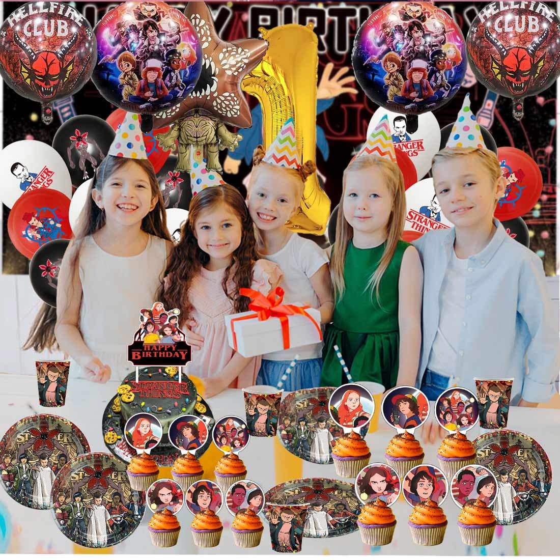 Strangers Things Party Supplies Decor Tableware Backdrop Banner Cake Topper Balloons Birthday Decorations