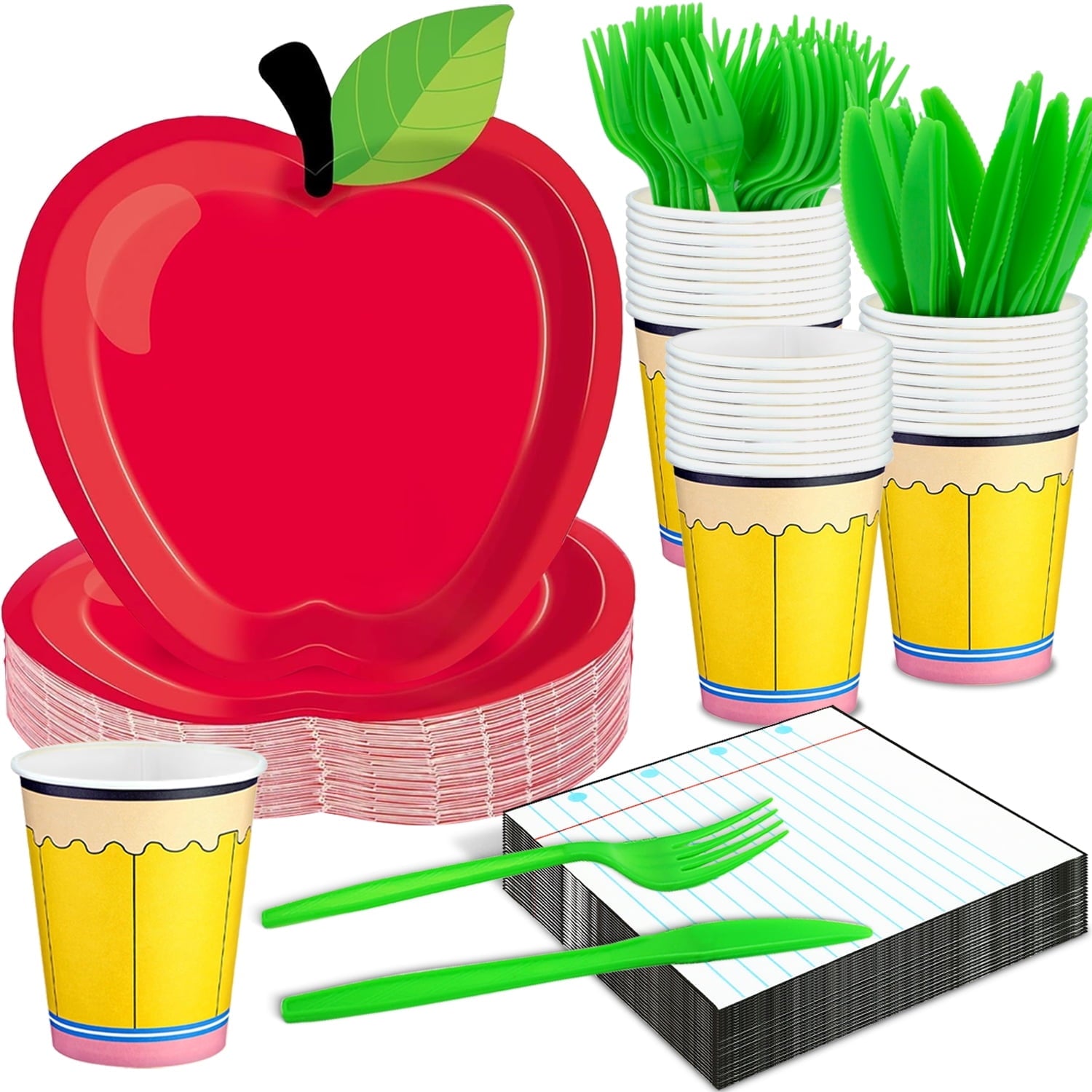 125Pcs Back to School Decorations Notebook Paper Plates Apple Napkins First Day of School Party Supplies Disposable Dinnerware Set for Preschool Kindergarten Teacher Party (Serves 25 Guests)