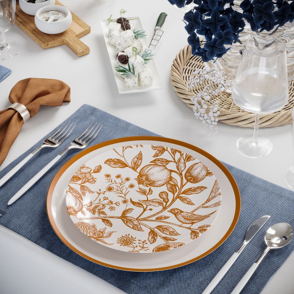 Crown Display 40-Piece Disposable Plates Set - White and Pomegranate Design - 20 Guests