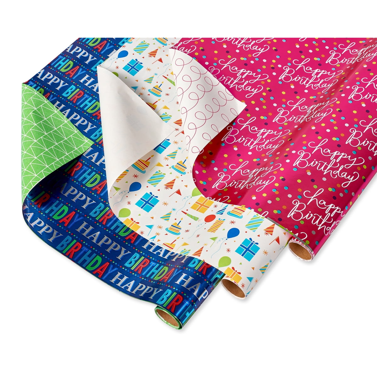 American Greetings Reversible Birthday, Baby, Wedding, and All Occasion Wrapping Paper, Unicorns and Dinosaurs (9 Rolls, 225 sq. ft.)