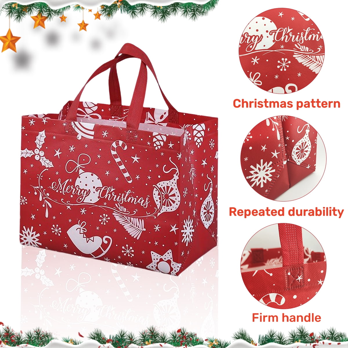 Christmas Gift Bags with Handle Large Reusable Holiday Shopping Bags for Xmas Gifts Wrapping Party Supplies 12.6×9.84×6.69 in 16Pcs