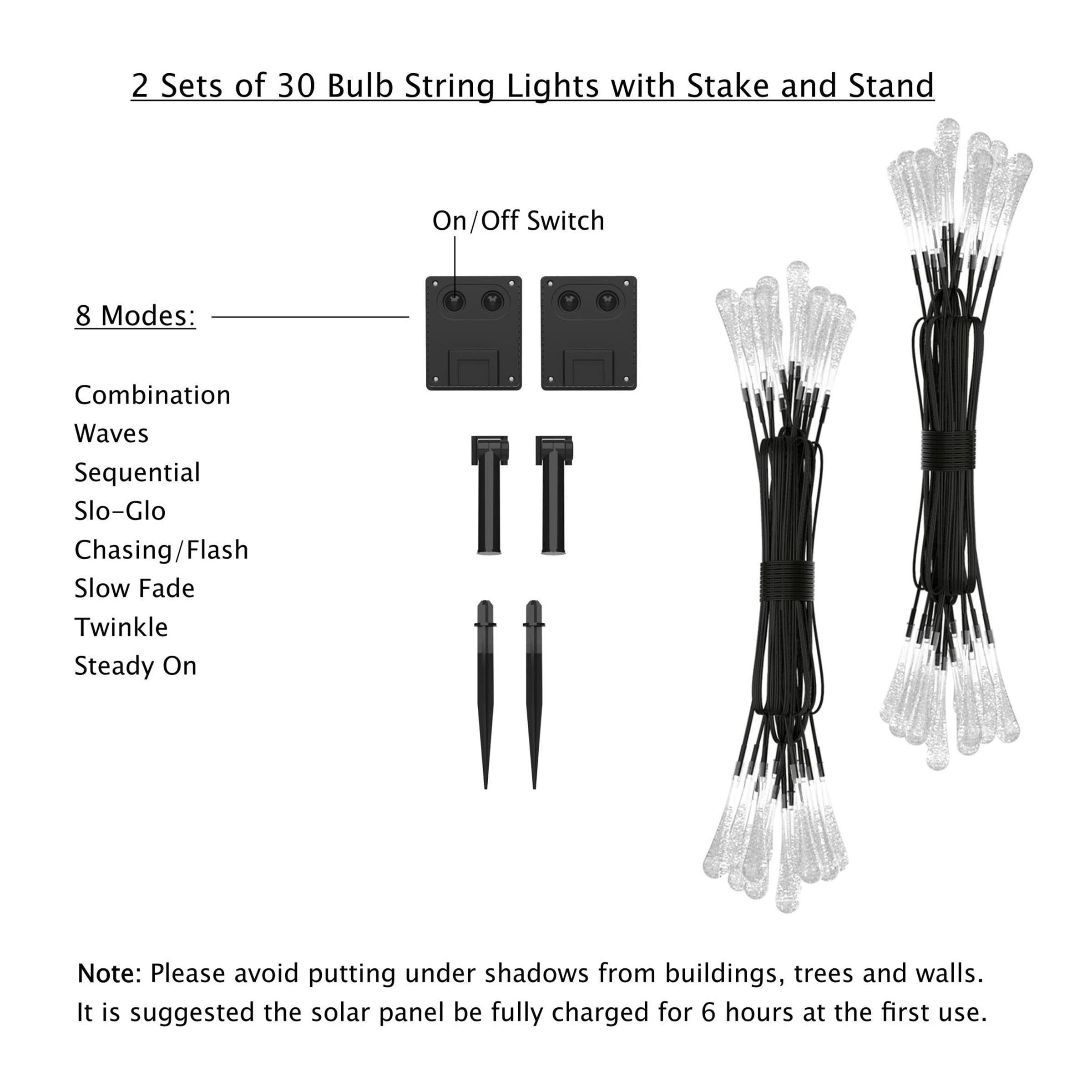 Pure Garden 20.5FT Outdoor Solar String Lights 2-Pack with 8 Light Modes