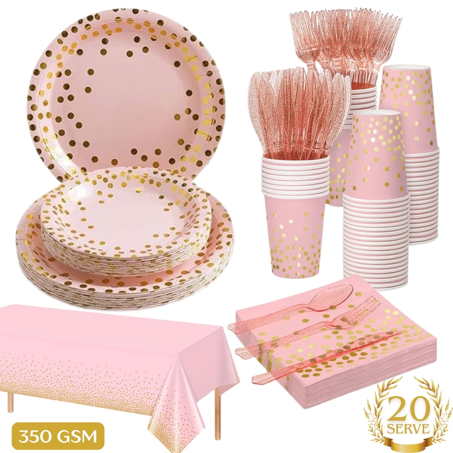 141 Piece Pink Gold Party Supplies Set Serves 20 - Plate Tablecloth Cup Napkins for Wedding Bridal Shower Baby Shower Holiday Parties