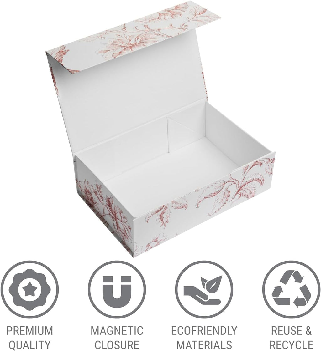 Luxury Keepsake Gift Box 3-Pack | Pink Floral Decorative Boxes with Magnetic Lids for Presents, Wedding Memory Box, and Bridal Gifts. 11.5" x 7.5" x 3.5"