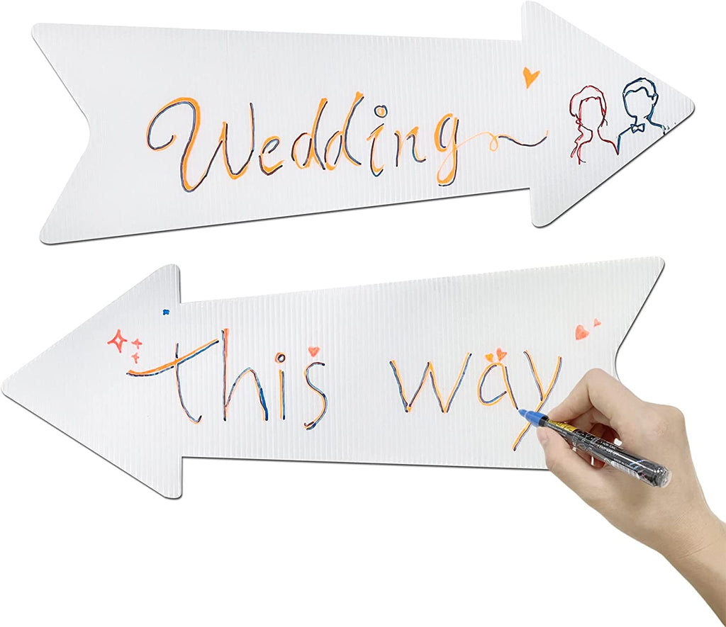 Blank Arrow Signs with Stakes 15 Pack 17 x 6 Inches Wedding Directional Yard Signs with Stakes, This Way Arrow Yard Signs Birthday Party Signs Arrow