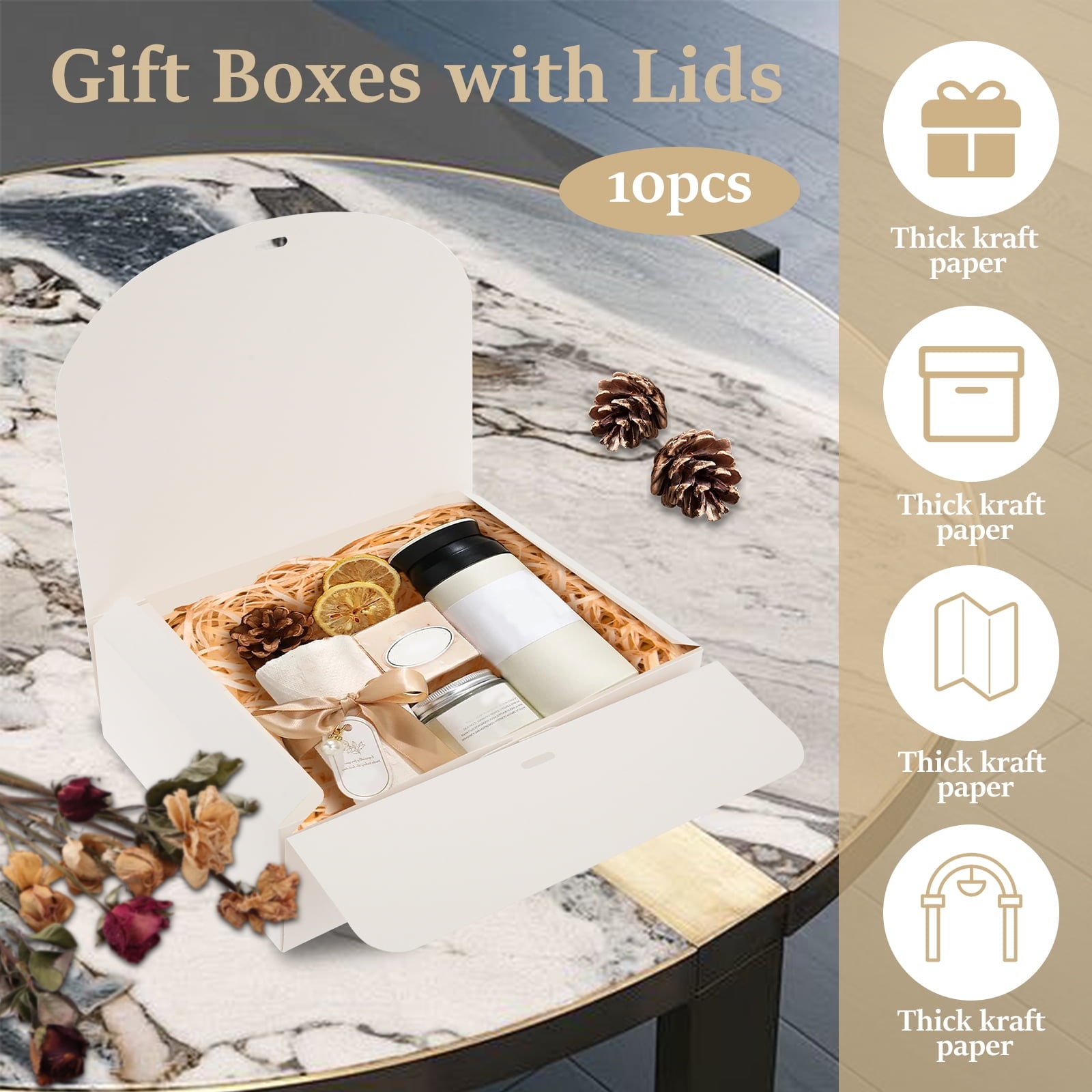 10 Pcs Gift Boxes with Lids and Ribbon Paper Present Box Large Capacity Paper Boxes Reusable Bridesmaid Proposal Box Decorative Gift Wrap Box for Wrapping Gifts