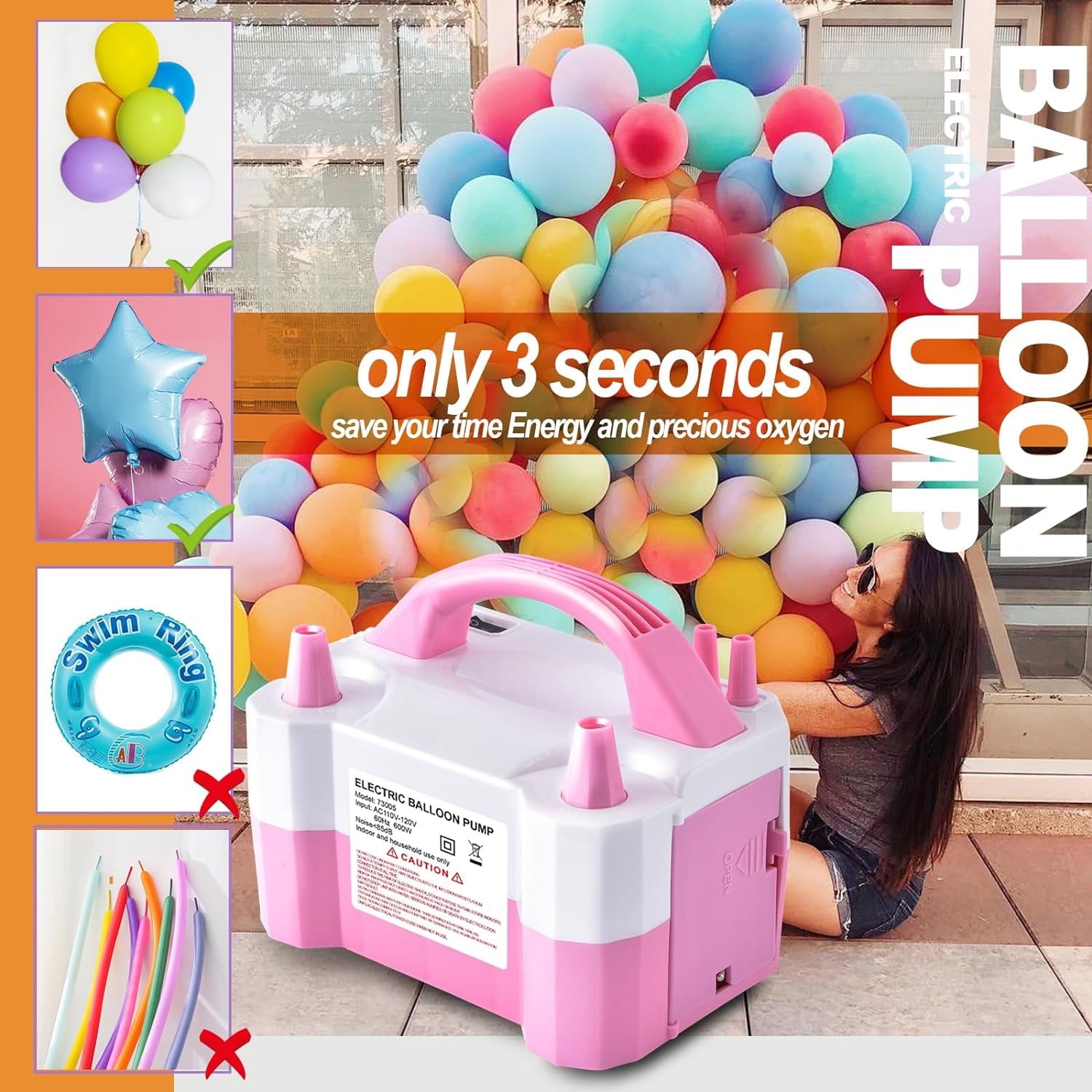 Electric Air Balloon Pump, Portable Dual Nozzle Electric Balloon Inflator/Blower for Party Decoration,Used to Quickly Fill Balloons - 110V 600W [Pink]