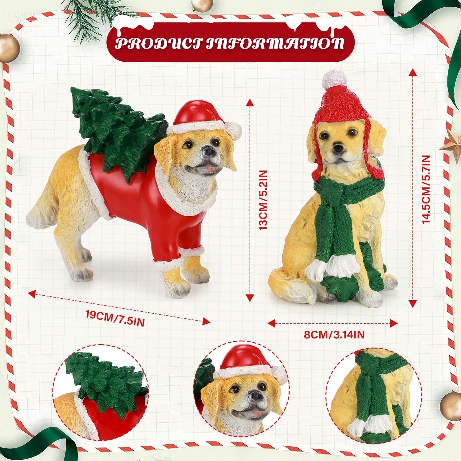 Ayieyill 2pcs Christmas Dog Decorations Tabletop Christmas Decor Christmas Holiday Gift for Home
