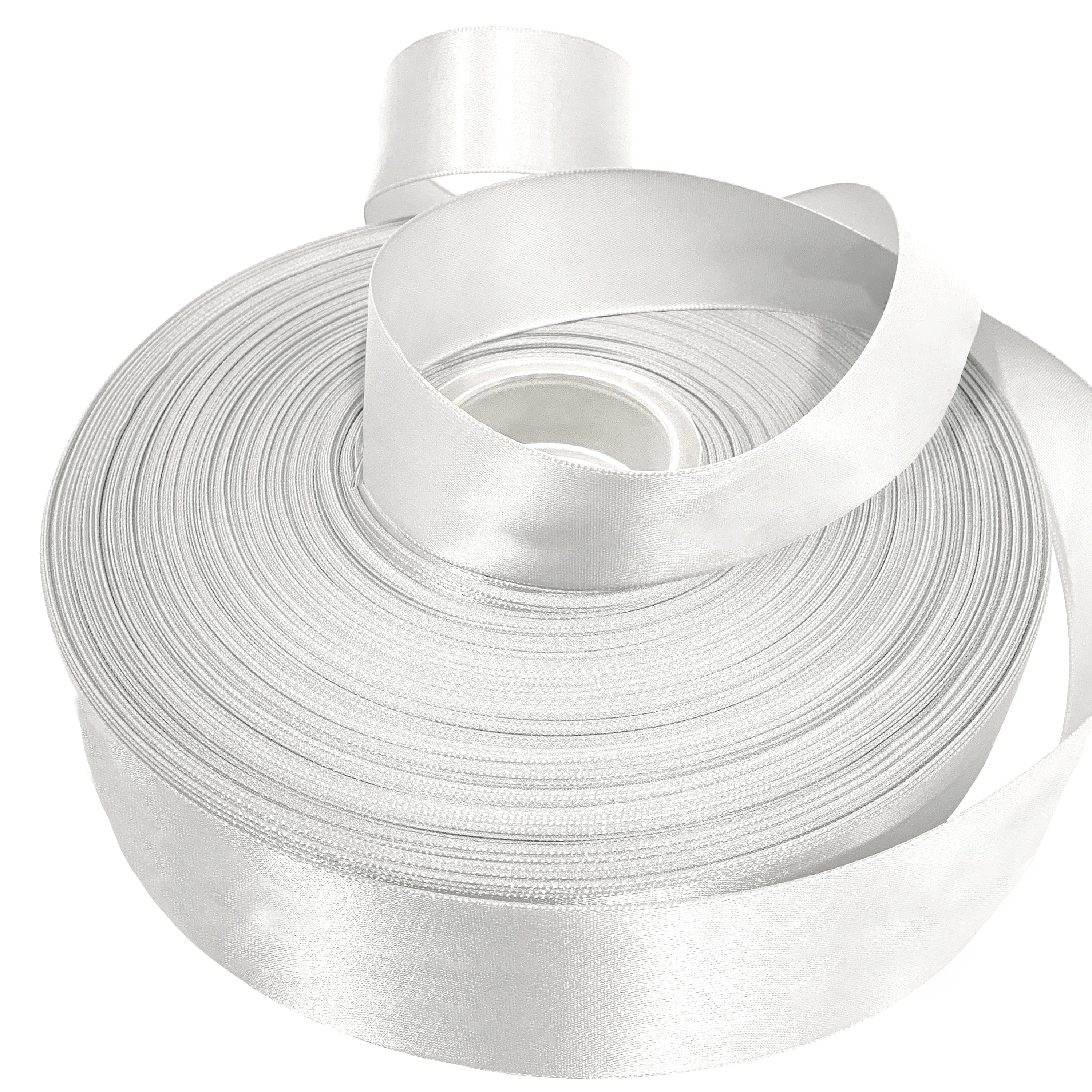 White Double Faced Satin Ribbon for Wedding and Crafts, 2.5" x 50 Yards by Gwen Studios