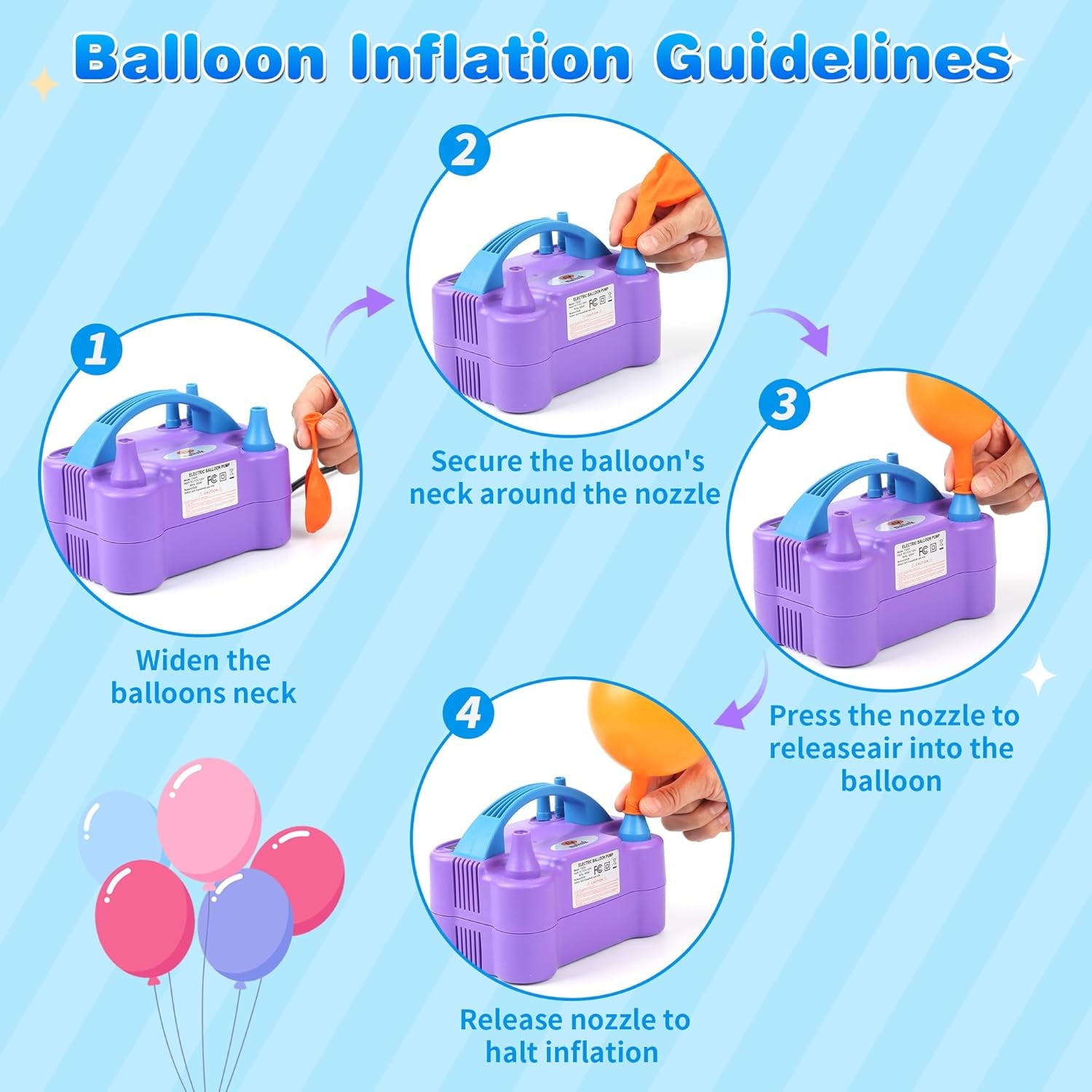 Balloon Pump Electric Portable Dual Nozzle Air Pump for Balloons Blower Pump Inflator for Decoration, Birthday Party [110V~120V, 600W, Purple]
